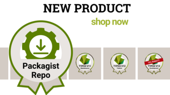 Produktlogo des Packagist Repo in grün und weiteren Produkten im Hintergrund 