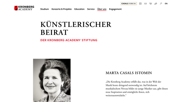Screenshot Website Kronberg Academy Geschichte 