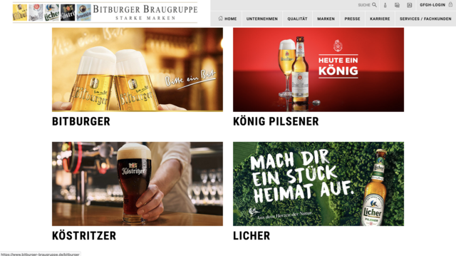 Screenshot Website der Bitburger Braugruppe GmbH