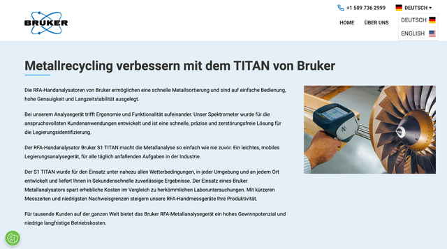Screenshot der Bruker-Website