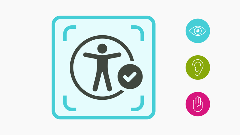 Grafik mit Männchen-Icon für die Barrierefreiheit einer Website auf blauem Hintergrund