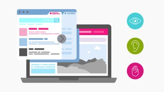 Grafik einer Website auf einem Laptop zum Thema BFSG