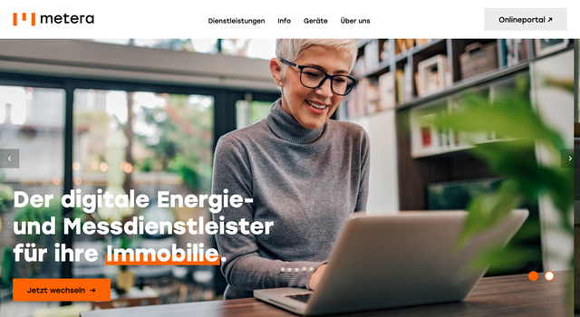 Screenshot der Metera-Website Startseite