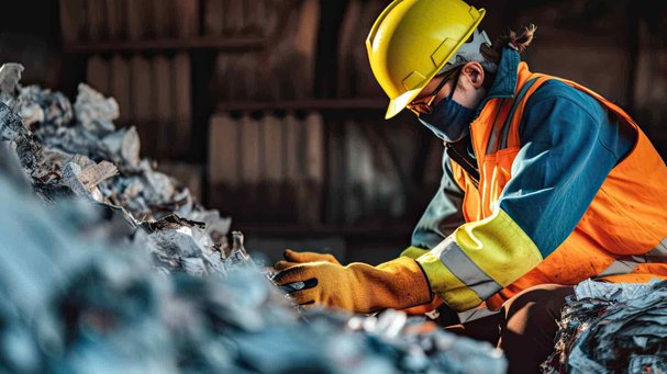 Bruker xrf applications Vorschaubild mit einem Mann in Arbeitskleidung und gelben Helm