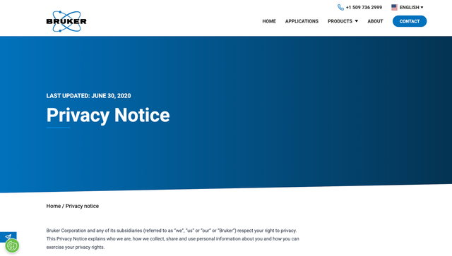Screenshot Bruker-Website mit blauem Headerbild