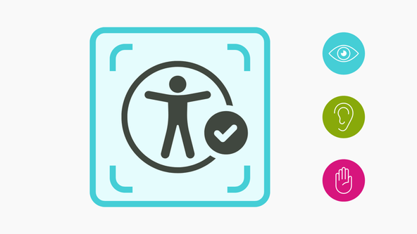 Grafik mit Barrierefrei-Männchen-Icon, eingefasst in eine Art Scan-Icon