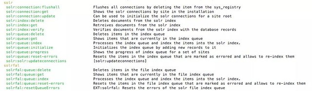 Available solrconsole commands