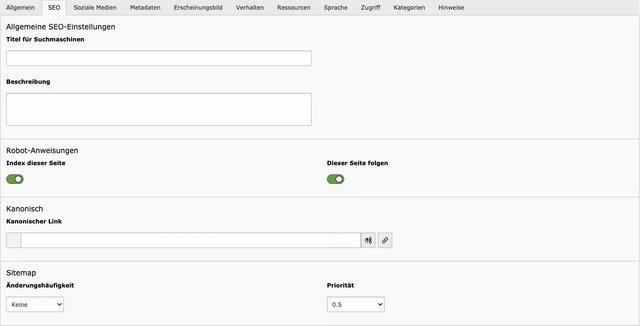 TYPO3 10 LTS: SEO-Reiter in den Seiteneigenschaften TYPO3 10 LTS: SEO-Reiter in den Seiteneigenschaften