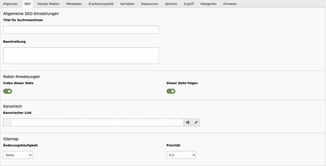 TYPO3 10 LTS: SEO-Reiter in den Seiteneigenschaften