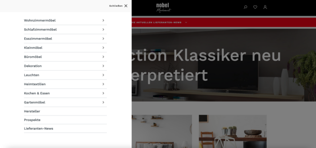 Screenshot der Website NOBEL Collection | Menü