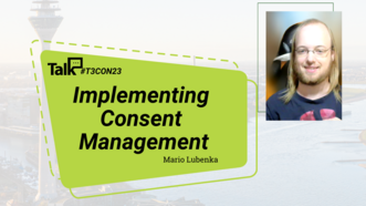 Grafik zum Talk von Mario Lubenka auf der T3CON23 und dem Talk-Namen "Implementing Consent Management"