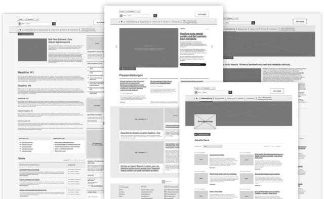 Wireframing, Konzeptionsphase | Landesregierung Rheinland-Pfalz