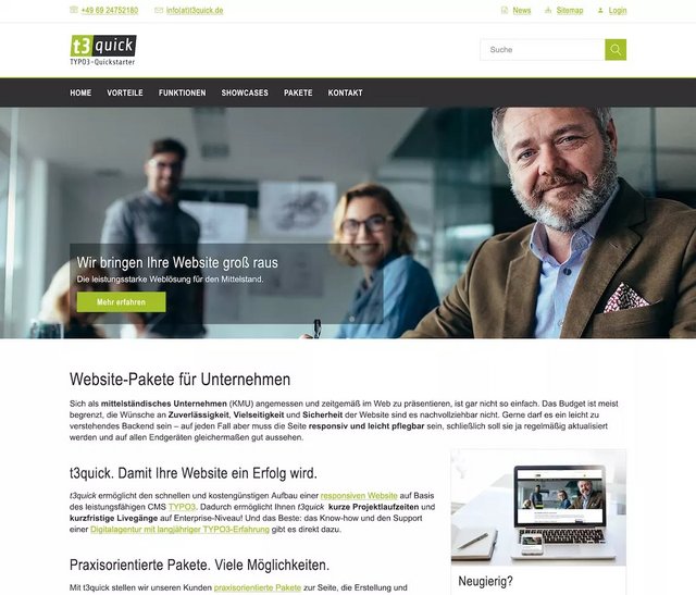 Screenshot: t3quick-Website Screenshot der t3quick-Website