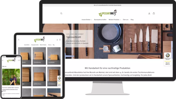 Standardgerätebild der Website www.spessartbrett.de Spessartbrett | Ein Webprojekt, welches mit dem E-Commerce-Tool Shopify umgesetzt wurde.