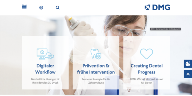 Startseitenausschnitt von https://de.dmg-dental.com/ Startseitenausschnitt von https://de.dmg-dental.com/