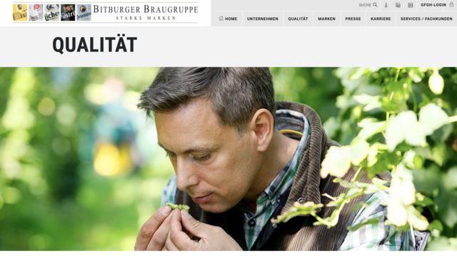 Screenshot Website der Bitburger Braugruppe GmbH