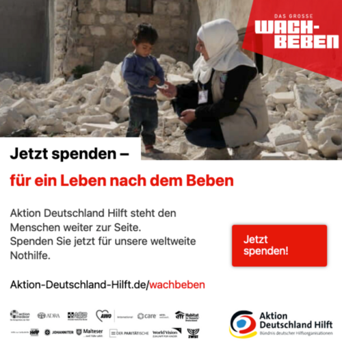 Spendenaufruf Erdbeben Türkei und Syrien Aktion Deutschland Hilft