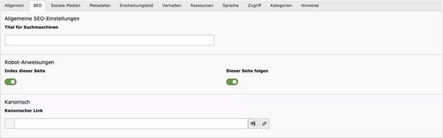 TYPO3 9 LTS: SEO-Reiter in den Seiteneigenschaften