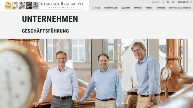 Screenshot der Website der Bitburger Braugruppe GmbH