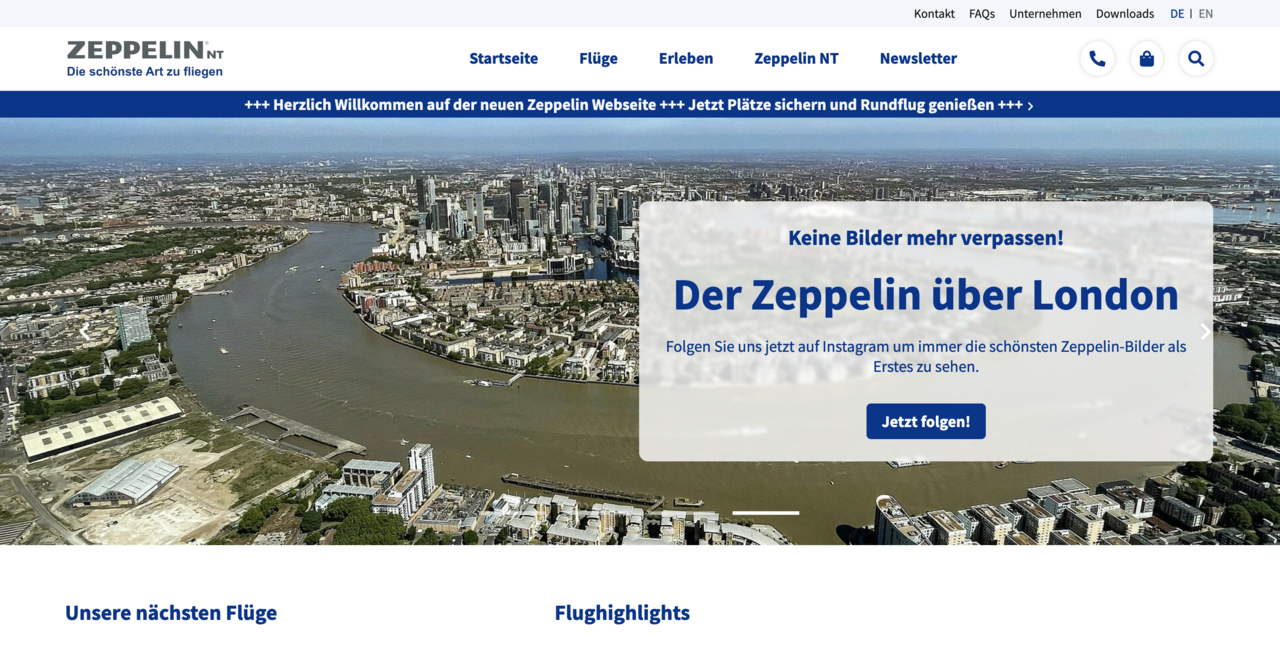 Screenshot der Zeppelin-Website