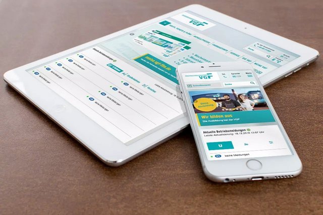 Datenaustausch via Schnittstellen bei unserem Kunden VGF Tablet und Smartphone mit der Startseite der VGF