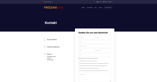 Screenshot der Website Freezingdata