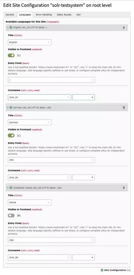 EXT:solr 10 Sitehandling per language setting