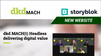 Teaserbild mit einem Auszug der Startseite von mach.dkd.de und einem integrierten Bild des Storyblok Teams