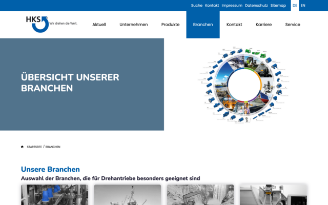 Screenshot der HKS-Webseite Branchenübersicht