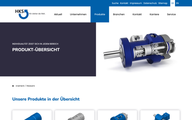 Screenshot der HKS-Webseite Produktübersicht