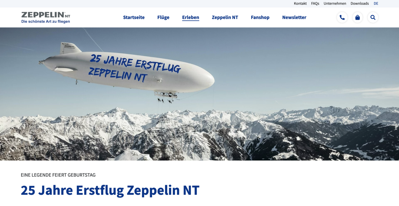 Screenshot der Website Zeppelin 