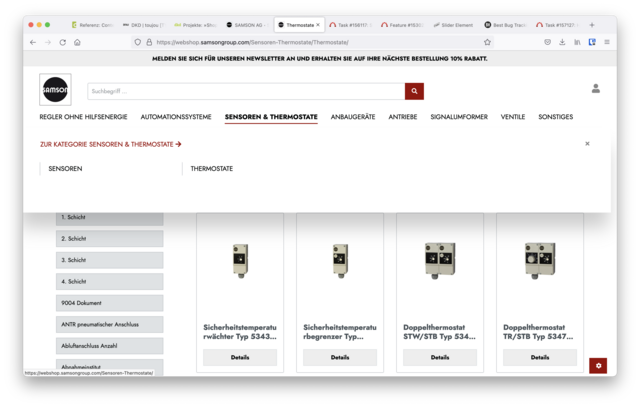 Screenshot der Website vom SAMSON Online-Shop